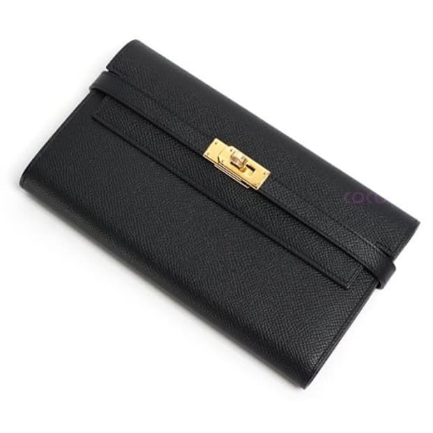 [정품] 에르메스 켈리 장지갑 블랙 골드 U각인