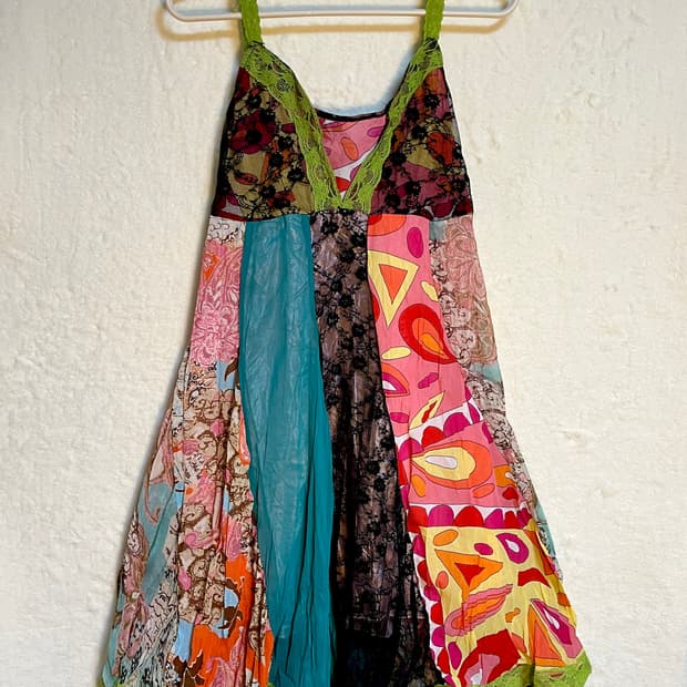 빈티지 패치 레이스 슬리브리스 원피스