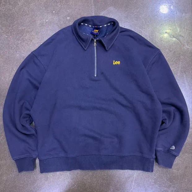 Lee 리 카라 반집업 맨투맨 티셔츠 네이비 XL