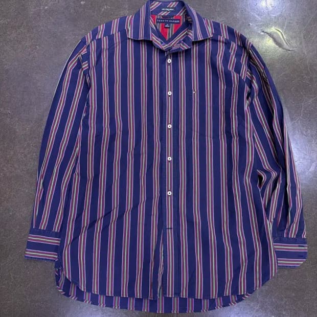 타미힐피거 투플라이 스트라이프 레귤러 칼라 셔츠 M