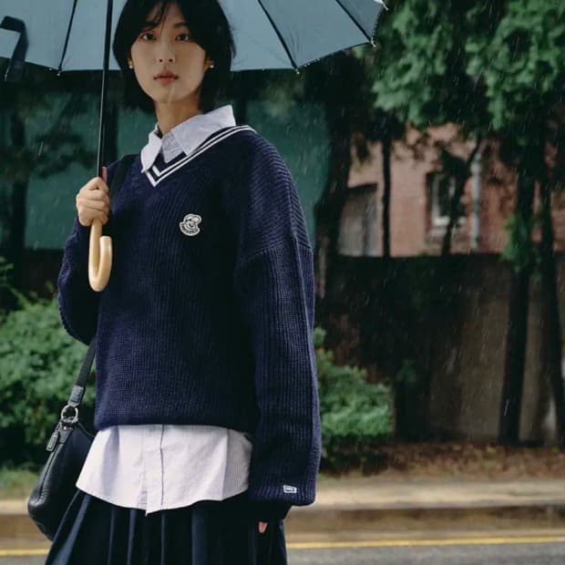 이벳필드 벳츠 V넥 케이블 배색 니트 스웨터 네이비 XL