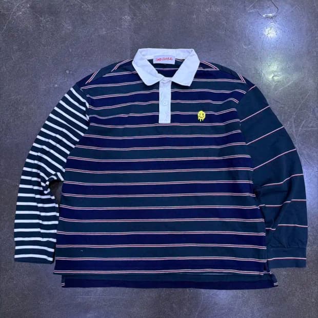 커스텀멜로우 새드스마일 스트라이프 럭비티 M