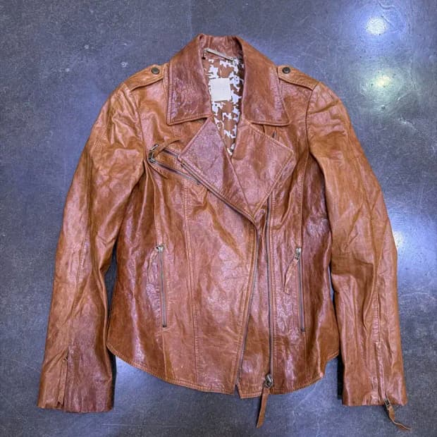 미니멈 빈티지 워싱 브라운 레더 양가죽 라이더자켓 55