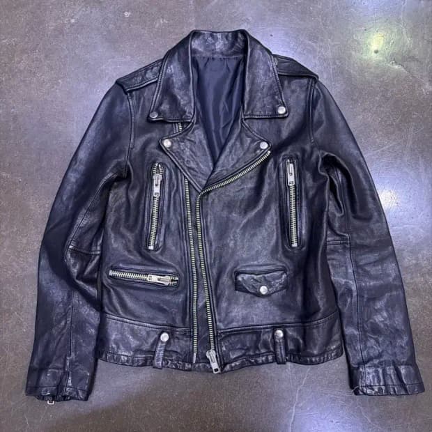 빈티지 양가죽 워싱 레더 지퍼 더블 라이더자켓 S
