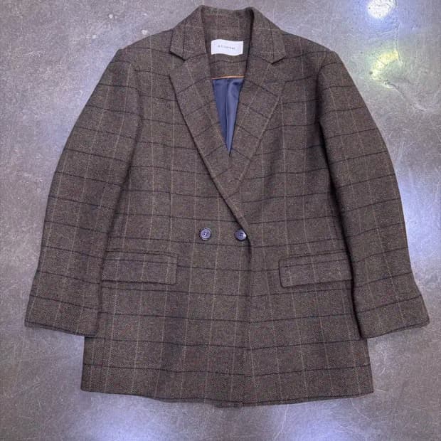 a.t.corner 앳코너 클래식 글렌체크 울 더블 자켓 브라운 M