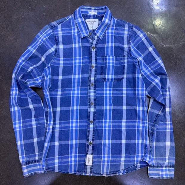 아베크롬비 블루 체크 셔츠 머슬핏 XXL
