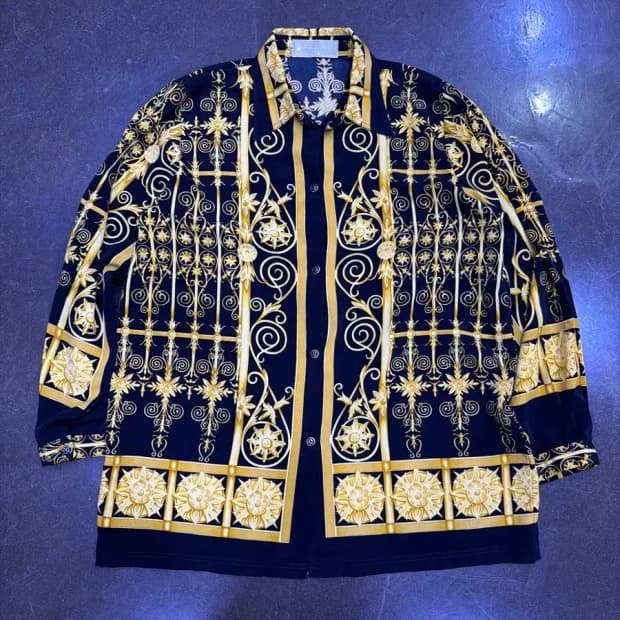 그랜드 핸드 우븐 바로크 패턴 퓨어실크 셔츠 M