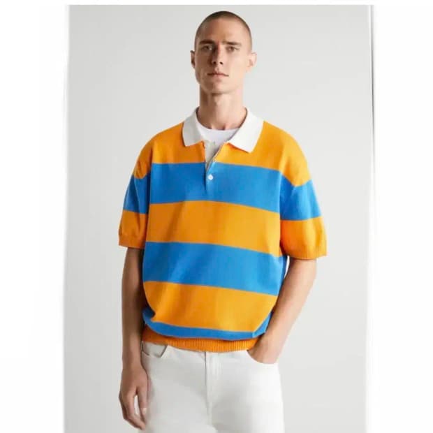 자라 스트라이프 캐쥬얼 니트 럭비티 M