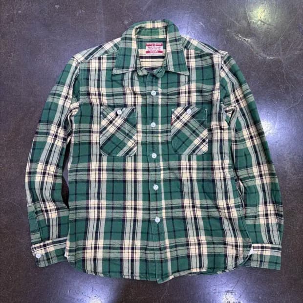 리바이스 헤비코튼 플란넬 그린 체크셔츠 M