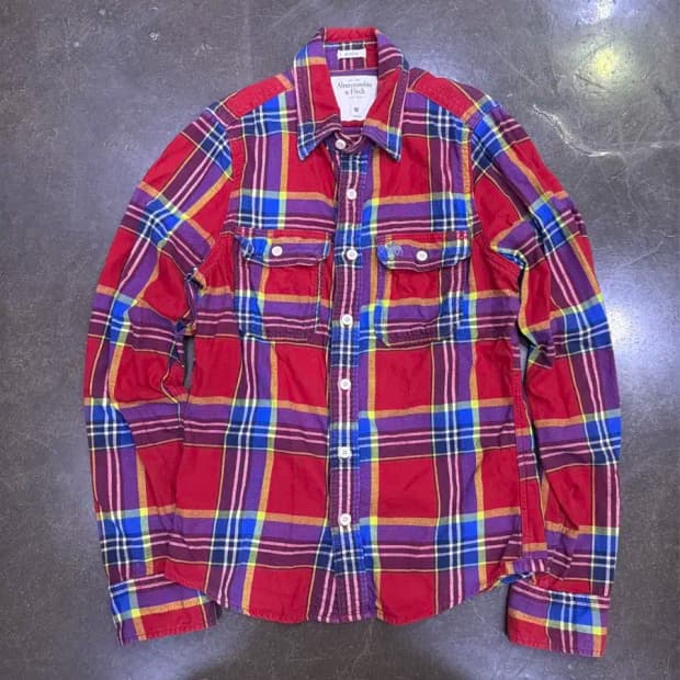 아베크롬비 플란넬 체크셔츠 레드 머슬핏 M