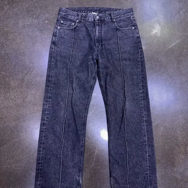 유니폼브릿지 핀턱 와이드 흑청 데님팬츠 L