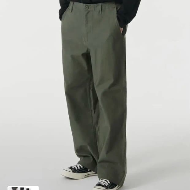 무신사스탠다드 백사틴 와이드 오피서 팬츠 카키 31