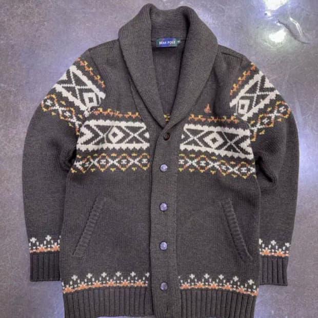 빈폴 숄카라 아즈텍 패턴 니트 헤비 울 가디건 100