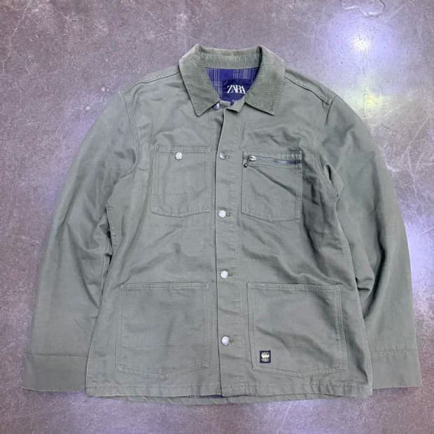 자라 코듀로이 카라 초어 워크자켓 올리브 L