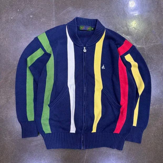 빈폴 멀티 배색 스트라이프 니트 집업 자켓 100