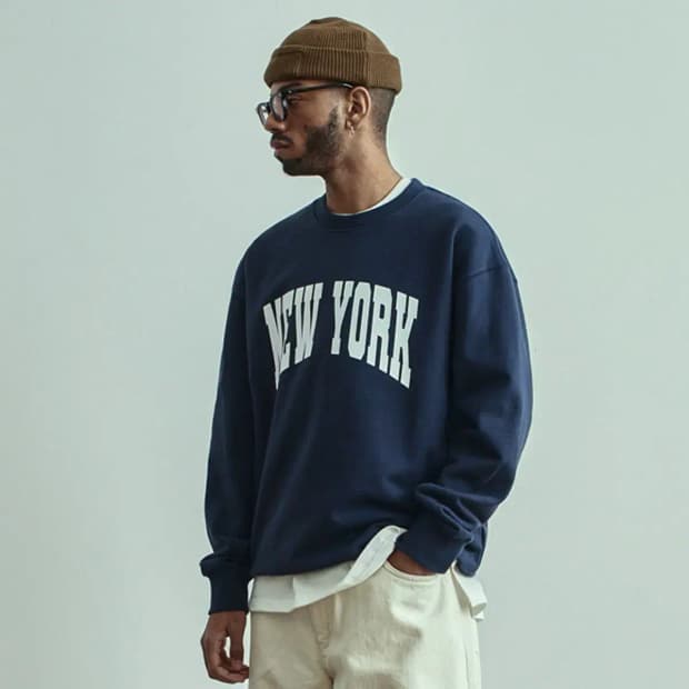 유니폼브릿지 뉴욕 자수 패치 네이비 맨투맨 스웻셔츠 M