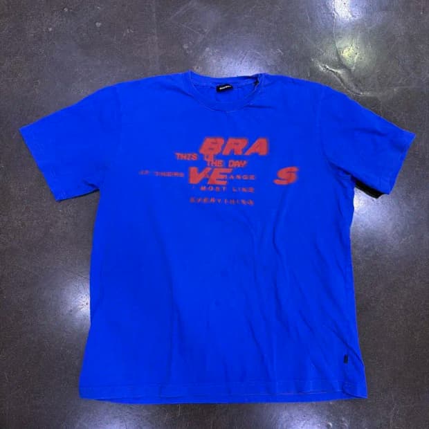 디젤 BRA 프린팅 빈티지 워싱 블루 반팔 티셔츠 XL