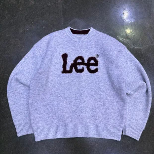 Lee 리 부클 버건디 로고 니트 스웨터 그레이 릴렉스핏 L