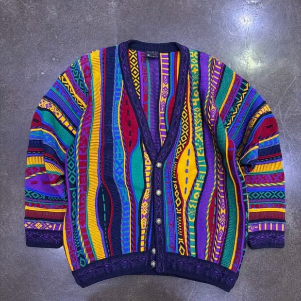 Emaroo 에마루 멀티 컬러 케이블 패턴 헤비 울 니트 가디건 M