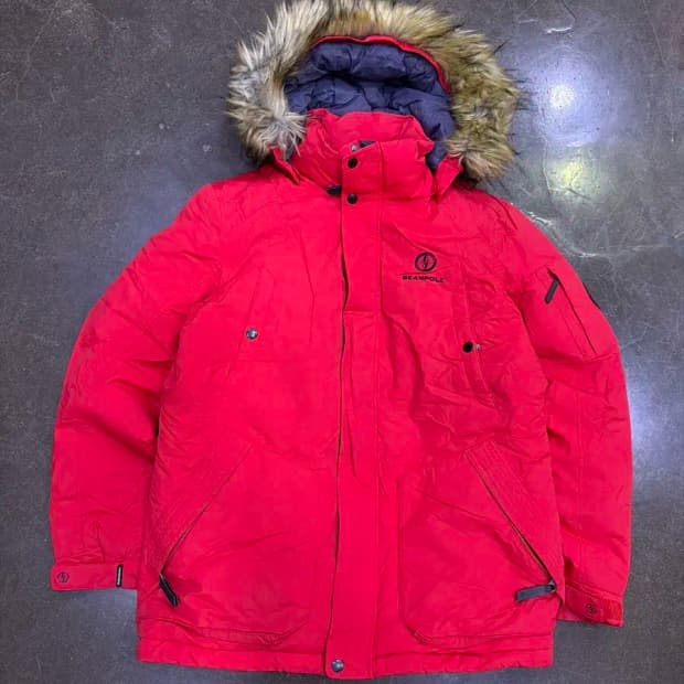 빈폴 아웃도어 라쿤털 후드 덕다운 오리털 패딩점퍼 100