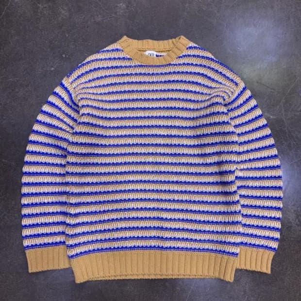 자라 컬러 배색 케이블 니트 스웨터 L