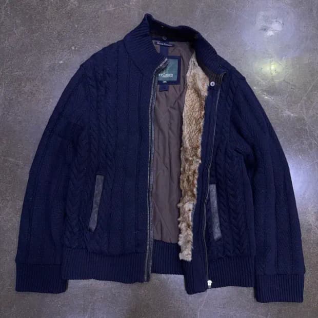 헨리코튼 토끼털 울 캐시미어 블렌드 케이블 니트 집업 자켓 100