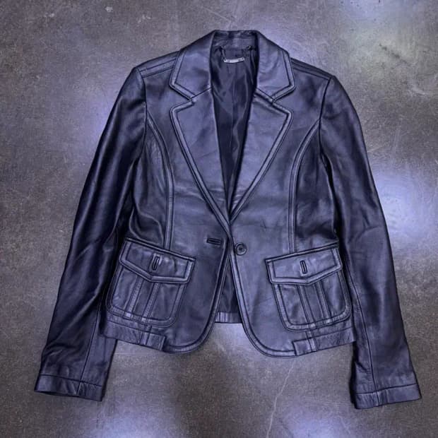 크렌시아 블랙 양가죽 원버튼 싱글 레더 가죽자켓 85