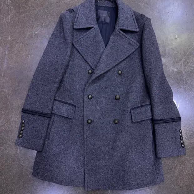 타임옴므 더블 블레스트 견장 울 코트 그레이 105