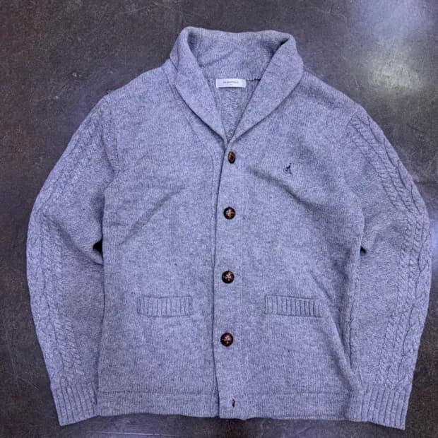 빈폴 클래식 숄카라 패치워크 니트 스웨터 가디건 그레이 100