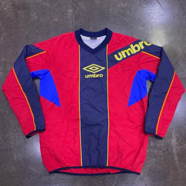 엄브로 90's 스펠아웃 로고 풀아웃 웜업 바람막이 스웻셔츠 L