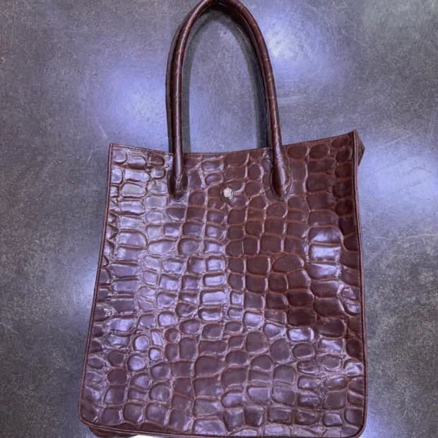랄프로렌 사파리 인조 악어가죽 엠보싱 토트백 브라운
