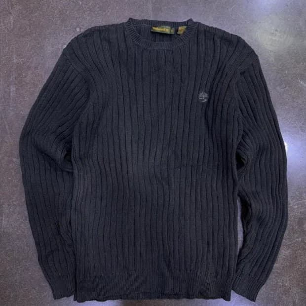 팀버랜드 자수 로고 코튼 니트 스웨터 올리브 그레이 M