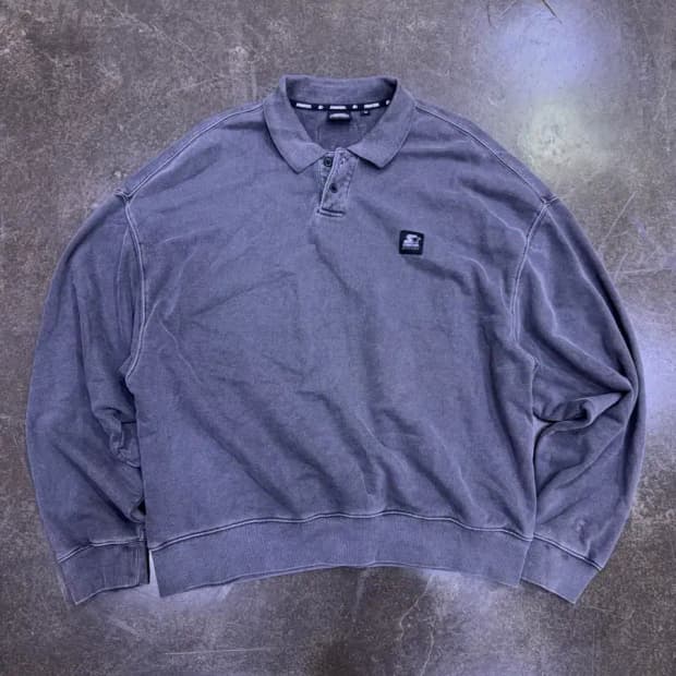 스타터 블랙라벨 빈티지 가먼트 다잉 워싱 오버핏 맨투맨 카라넥 M