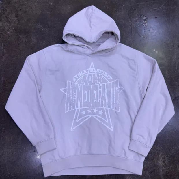 아크메드라비 프레피 로고 크랙 프린팅 후디 후드티 그레이 2