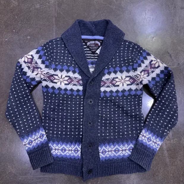 타미힐피거 노르딕 패턴 니트 숄카라 가디건 스웨터 S