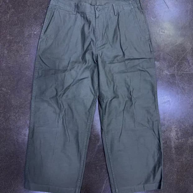 무신사스탠다드 백사틴 오피서 와이드 팬츠 올리브 36