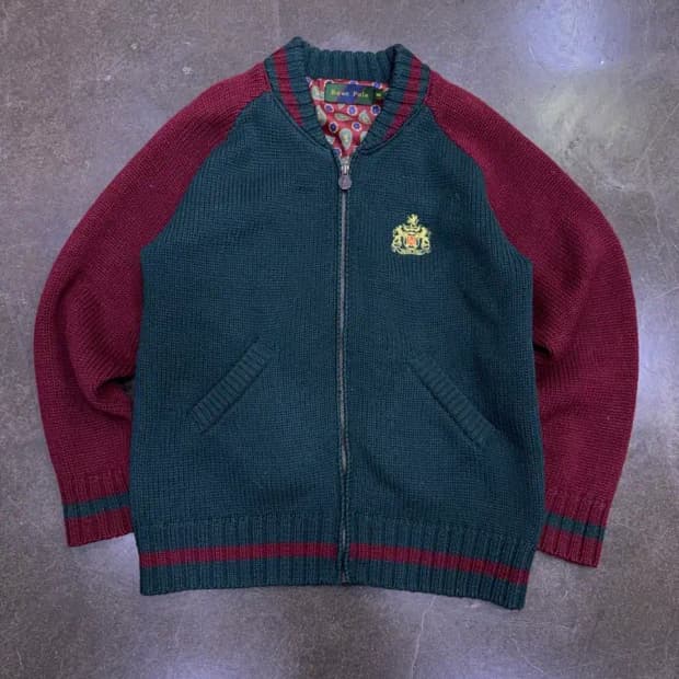 빈폴 헤비 울 자수 페이즐리 배색 니트 집업 스웨터 자켓 100