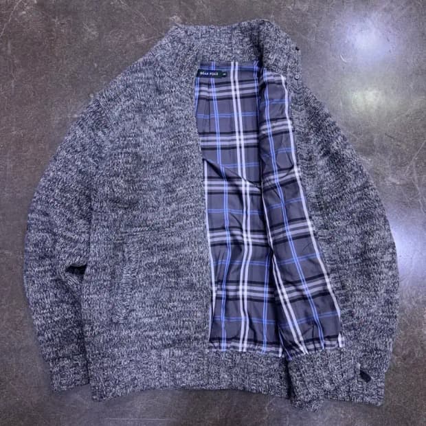 빈폴 클래식 보카시 헤비 울 니트 집업 체크패턴 스웨터 100