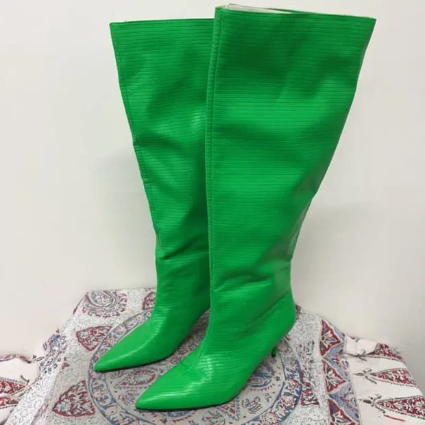 자라 ZARA 악어 무릎 높이 롱부츠 청키 힐 255 E00931