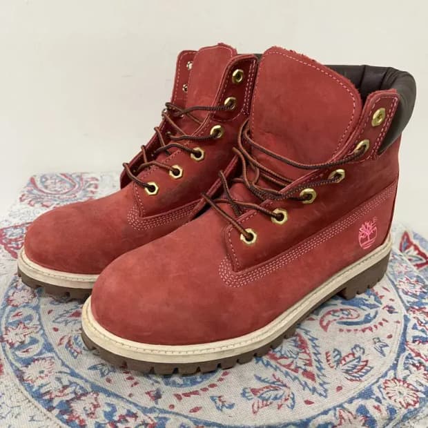 팀버랜드 6인치 누벅 레드 워터프루프 부츠 5.5M E01102