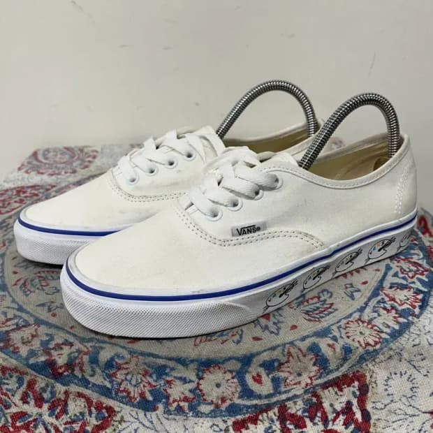 반스 어센틱 사이드월 페인트 화이트 스니커즈 235 E01378