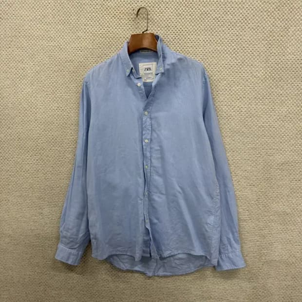 자라 ZARA 블루 린넨 혼방 셔츠 90 D08036