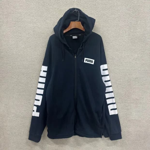 푸마 블랙 사이드빅로고 롱 후드집업 105 D08290