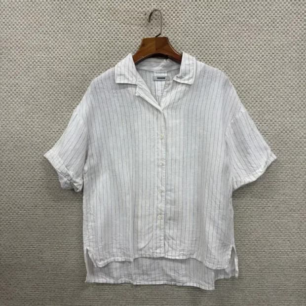 버커루 빈티지 스트라이프 린넨 반팔 블라우스 셔츠 95 D09965