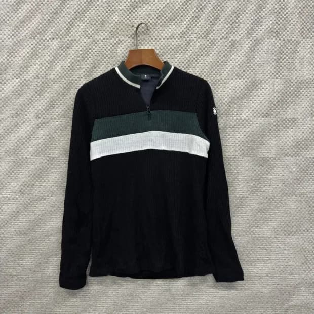 와이드앵글 골프 스트라이프 반집업 울 니트 90 A00257