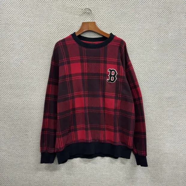 MLB 캐주얼 보스턴자수 체크 오버핏 스웻셔츠 맨투맨 M A01124