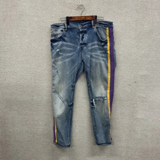 아미리 사이드라인 찢청 스판 데님 청바지 35인치 A01439