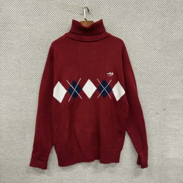 필라 캐주얼 아가일 터틀넥 니트 스웨터 95 A01484