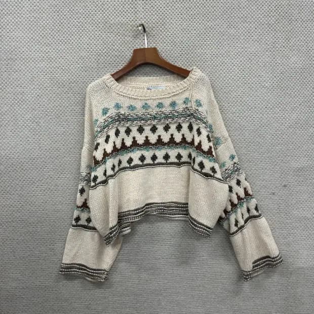 자라 ZARA 에스닉 크롭 코튼 니트 스웨터 S A01825