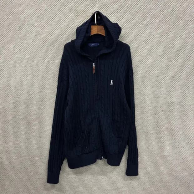 예일 캐주얼 자수로고 오버핏 꽈배기 니트 후드집업 S A02134